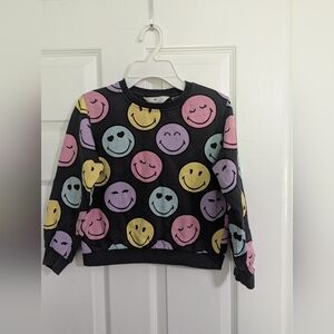 H&M Black Sweatshirt with Pastel Smile Face Print (Pink, Yellow, Blue, Purple)